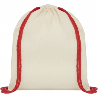 Plecak Oregon ściągany sznurkiem z kolorowymi sznureczkami, wykonany z bawełny o gramaturze 100 g/m²